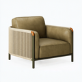 Fauteuil 85 x 80 x 78 cm en revêtement aspect cuir kaki avec cordage tressé style contemporain