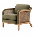 Fauteuil 78 x 82 x 82 cm en tissu vert olive bois et cannage style contemporain