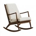 Fauteuil à bascule 68 x 92 x 98 cm en bois et tissu bouclette blanc cassé style scandinave