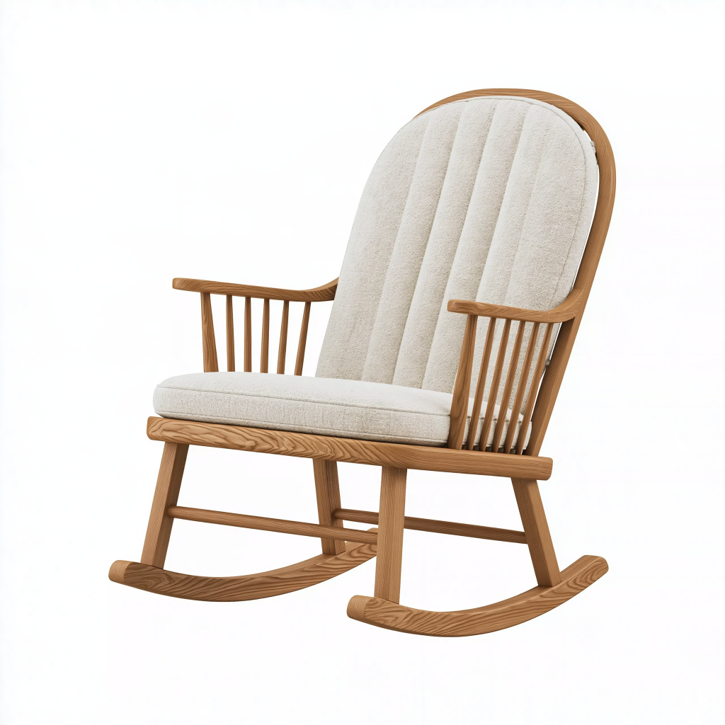 Fauteuil à bascule 70 x 90 x 105 cm bois brun et tissu écru style scandinave