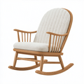 Fauteuil à bascule 70 x 90 x 105 cm en bois marron clair et tissu bouclette blanc cassé style scandinave