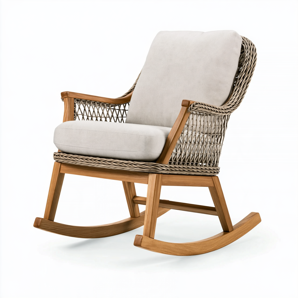 Fauteuil à bascule 70 x 95 x 100 cm en bois et fibres tressées beige style naturel
