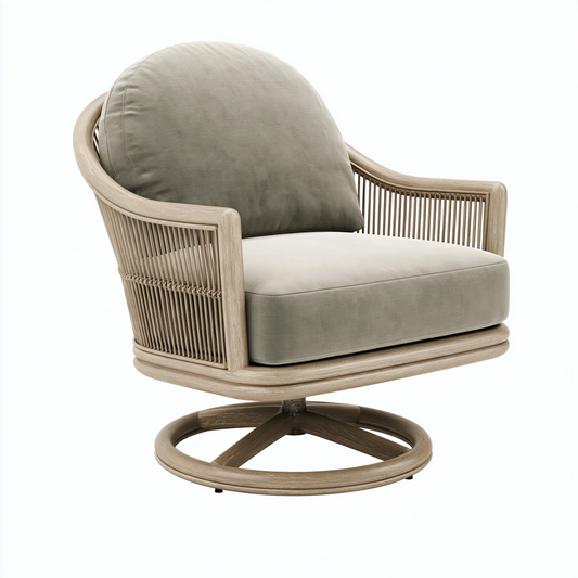 Fauteuil pivotant 82 x 78 x 90 cm en bois beige et tissu kaki style naturel