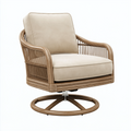 Fauteuil pivotant 82 x 85 x 95 cm en rotin beige avec assise rembourrée style naturel