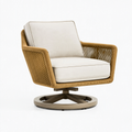 Fauteuil pivotant 82 x 82 x 84 cm en cordage tressé beige et tissu écru style contemporain