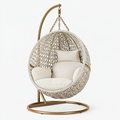 Fauteuil suspendu 105 x 105 x 195 cm en résine tressée blanc et métal doré pour intérieur et extérieur