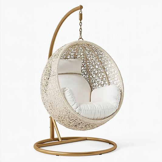 Fauteuil suspendu 105 x 105 x 195 cm en fibre tressée beige avec support en acier style bohème
