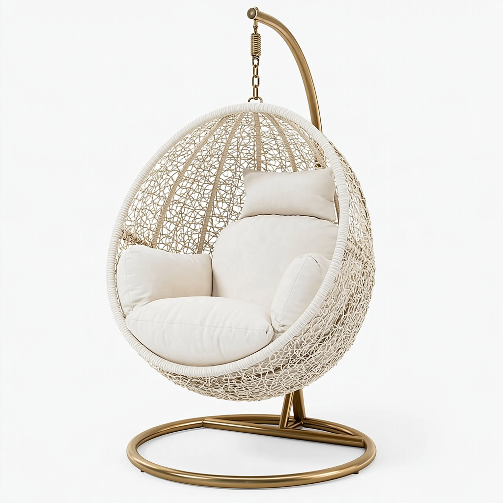 Fauteuil suspendu 105 x 105 x 195 cm en métal et tressage beige pour extérieur style bohème