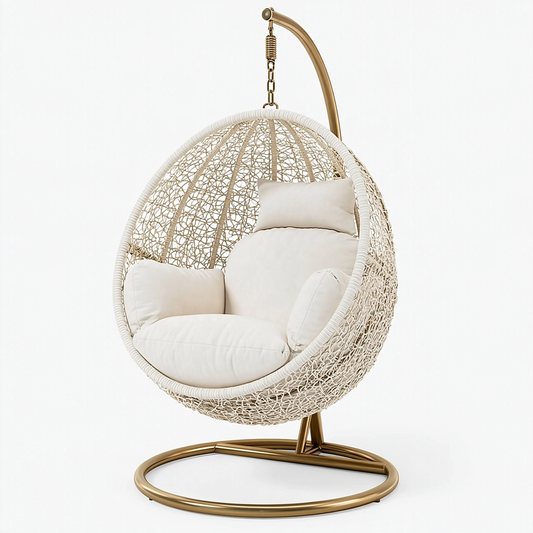 Fauteuil suspendu 105 x 105 x 195 cm en métal et tressage beige pour extérieur style bohème