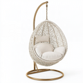 Fauteuil suspendu 105 x 105 x 195 cm en résine tressée blanc et métal doré avec support style bohème