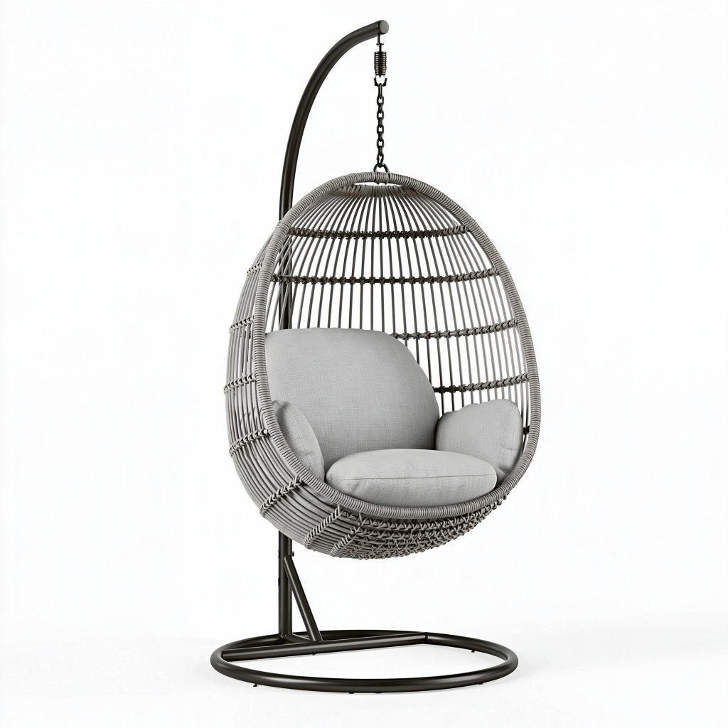 Fauteuil suspendu 105 x 105 x 195 cm en rotin synthétique gris avec support en acier - Assise suspendue extérieure