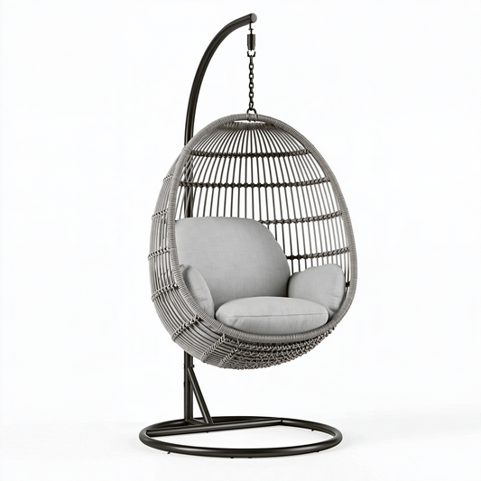 Fauteuil suspendu 105 x 105 x 195 cm en rotin synthétique gris avec support en acier - Assise suspendue extérieure