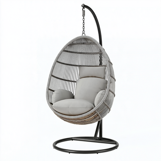 Fauteuil suspendu 105 x 105 x 195 cm en résine tressée gris avec support en métal