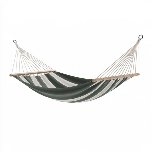 Hamac à barres 300 x 140 cm en tissu vert et blanc pour jardin style rayé