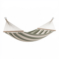 Hamac à barres 320 x 140 cm en tissu vert et beige - suspendu