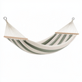 Hamac de jardin 320 x 150 cm en tissu vert et écru avec barres en bois