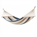 Hamac 300 x 150 cm en tissu beige bleu à barres en bois - détente extérieure