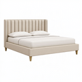Lit double 160 x 200 cm beige en revêtement synthétique capitonné - style contemporain