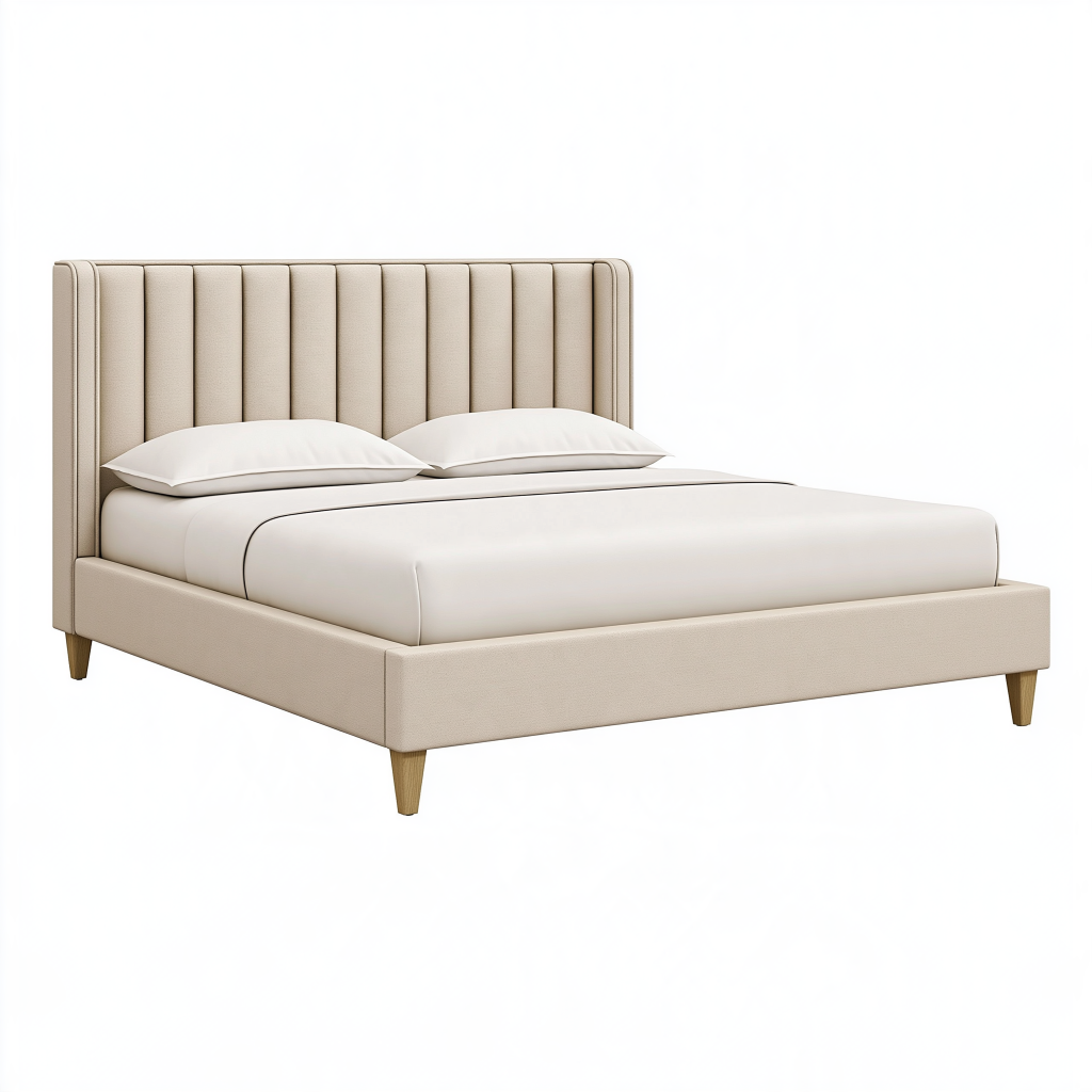 Lit double 160 x 200 cm beige en revêtement synthétique capitonné - style contemporain