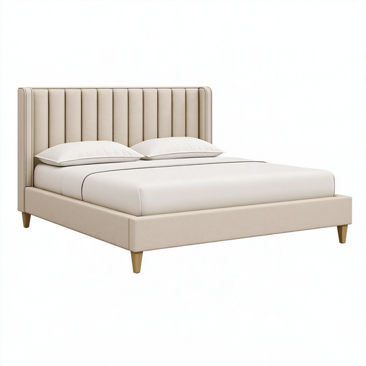 Lit double 160 x 200 cm beige en revêtement synthétique capitonné - style contemporain