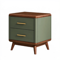 Table de chevet 50 x 40 x 55 cm en bois vert olive et brun - 2 tiroirs style rétro