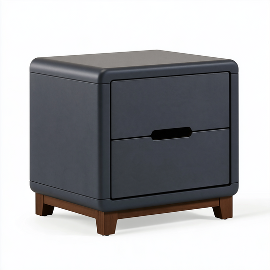 Table de chevet 50 x 40 x 55 cm en bois noir à deux tiroirs style contemporain